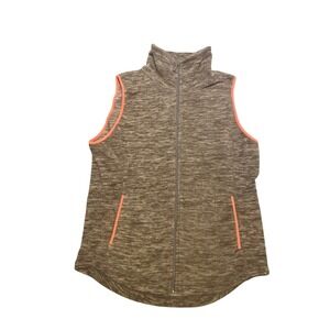Old Navy Gray Fleece Vest Sz M Sleeveless Mock Neck Coral Trim‎ Pockets Full Zip